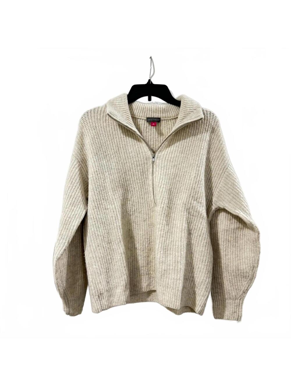 Vince Camuto Cream Knit Collar Quarter Half Zip Pullover Sweater- Size Medium